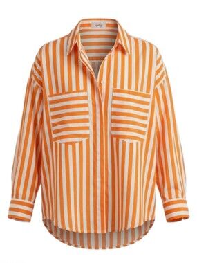 Yolly, Bold Striped Orange & White Button-Up Shirt, XL